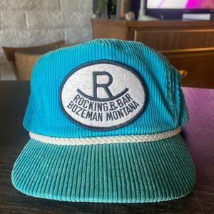 Vintage Turquoise Corduroy Bar Trucker Hat